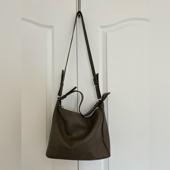 All saints shoulder/crossbody bag in storm grey with metal detailing - Picture 2 of 6